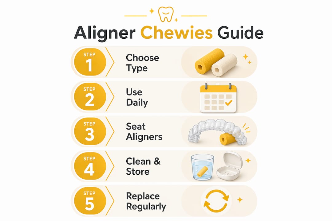 Infographic with steps for aligner chewie use