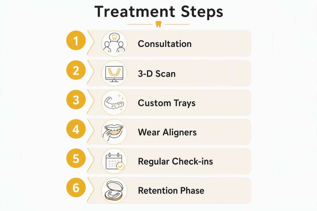 Step-by-step infographic of invisible braces treatment process