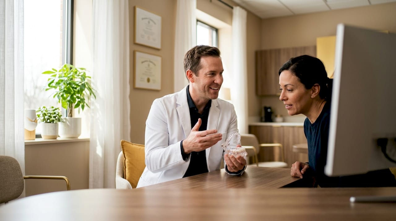 Orthodontist discussing Invisalign coverage with patient