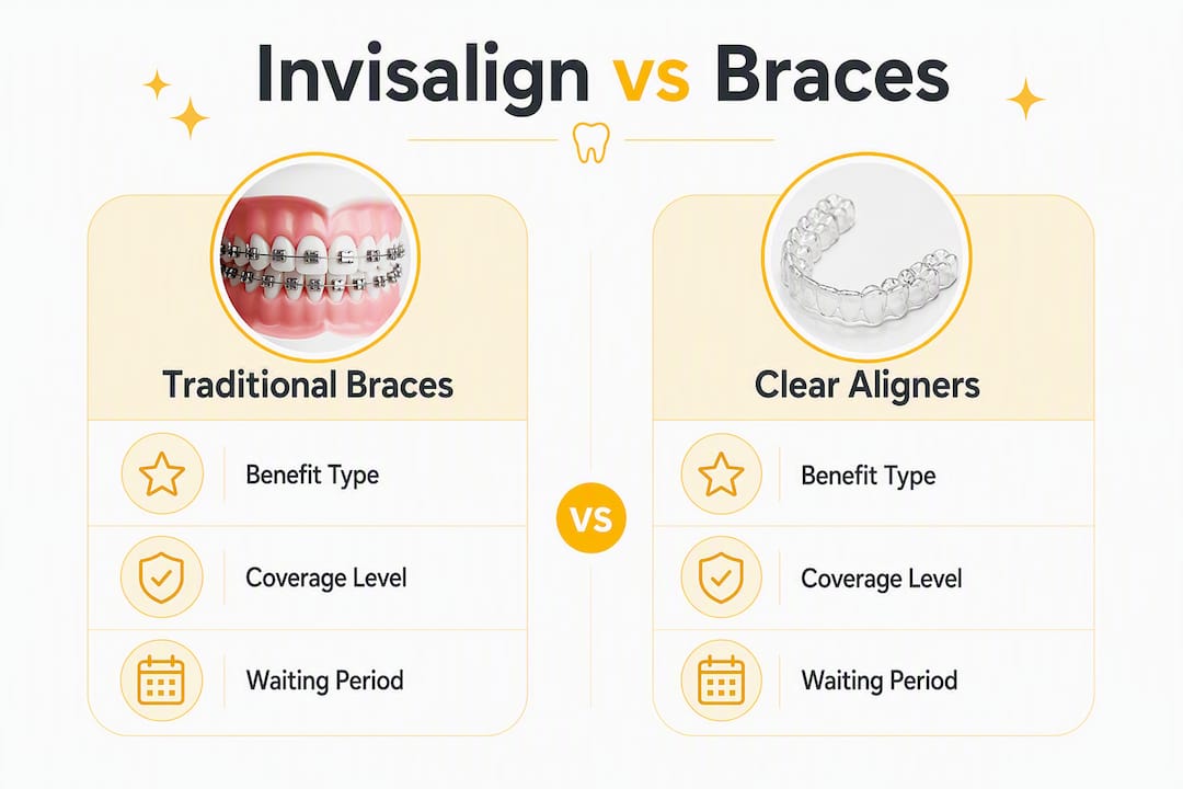 Infographic comparing Invisalign and traditional braces coverage
